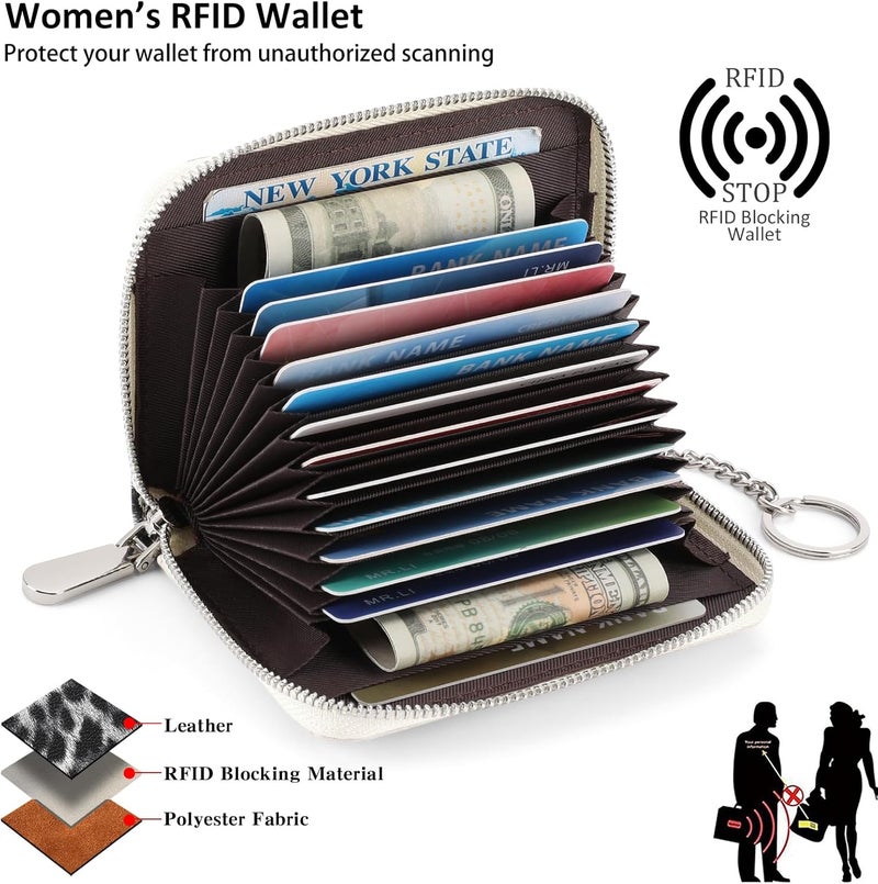 SENDEFN Small Credit Card Holder Wallets for Women RFID Blocking Leather Keychain Cards Cases with ID Window - Image 3